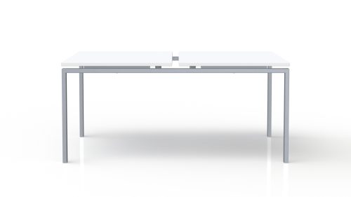 Bureau bench Conect L. 160 x P. 165 cm - 2 plateaux ép. 25 mm mélamine blanc neige - piétement arche rectangulaire fixe métal lisse gris aluminium