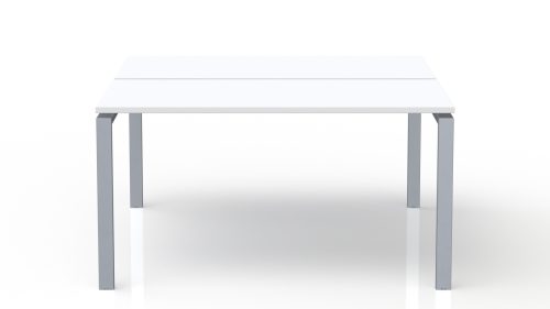 Bureau bench Conect L. 160 x P. 165 cm - 2 plateaux ép. 25 mm mélamine blanc neige - piétement arche rectangulaire fixe métal lisse gris aluminium