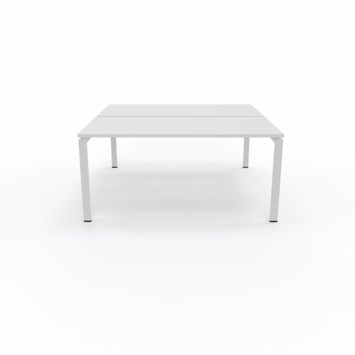 Bureau bench Conect L. 160 x P. 165 cm - 2 plateaux ép. 25 mm mélamine blanc neige - piétement arche rectangulaire fixe métal lisse blanc