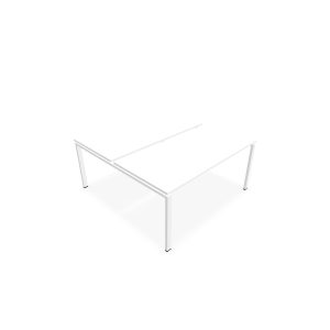 Bureau bench Conect L. 160 x P. 165 cm - 2 plateaux ép. 25 mm mélamine blanc neige - piétement arche rectangulaire fixe métal lisse blanc