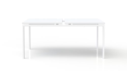Bureau bench Conect L. 160 x P. 165 cm - 2 plateaux ép. 25 mm mélamine blanc neige - piétement arche rectangulaire fixe métal lisse blanc