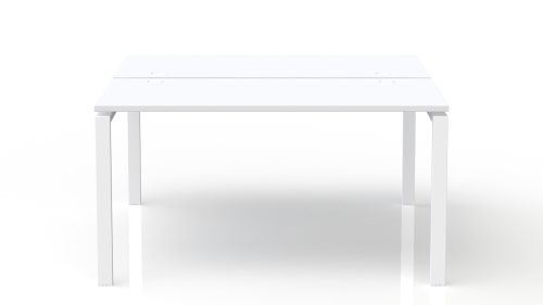Bureau bench Conect L. 160 x P. 165 cm - 2 plateaux ép. 25 mm mélamine blanc neige - piétement arche rectangulaire fixe métal lisse blanc