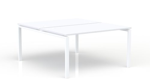 Bureau bench Conect L. 160 x P. 165 cm - 2 plateaux ép. 25 mm mélamine blanc neige - piétement arche rectangulaire fixe métal lisse blanc