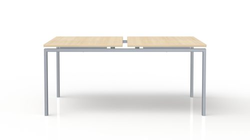 Bureau bench Conect L. 160 x P. 165 cm - 2 plateaux ép. 25 mm mélamine chêne clair - piétement arche rectangulaire fixe métal lisse gris aluminium