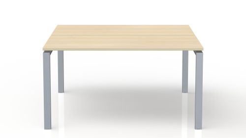 Bureau bench Conect L. 160 x P. 165 cm - 2 plateaux ép. 25 mm mélamine chêne clair - piétement arche rectangulaire fixe métal lisse gris aluminium