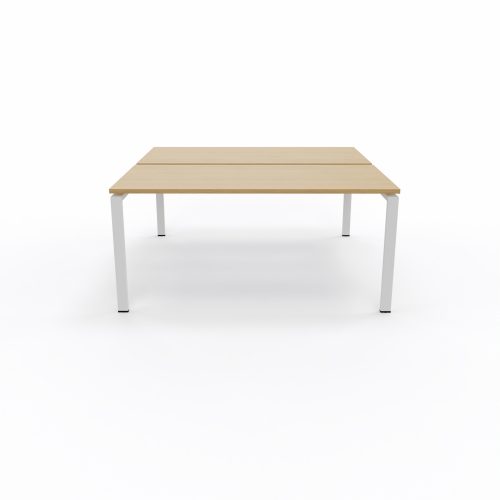 Bureau bench Conect L. 160 x P. 165 cm - 2 plateaux ép. 25 mm mélamine chêne clair - piétement arche rectangulaire fixe métal lisse blanc