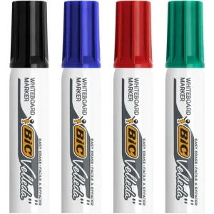 BIC Velleda Feutres 1781 pour Tableau Blanc Effaçables à Sec Pointe Biseau Large - Couleurs Assorties x4