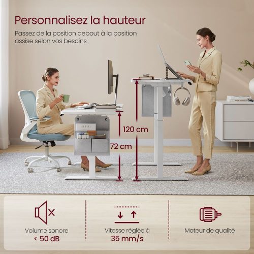 Bureau Assis-Debout Électrique 60 x 120 x (72-120) cm