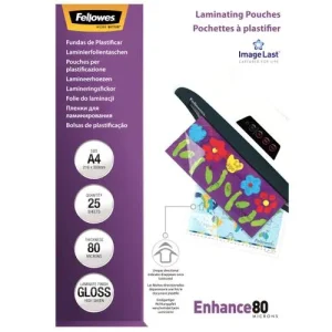FELLOWES Boîte de 25 pochettes de plastification format A4 80 microns 53962