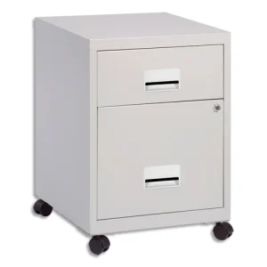 Caisson Combi mobile 2 tiroirs dont 1 pour dossiers suspendus L40 x H57 x P40 cm Gris