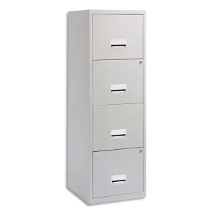 PIERRE HENRY Maxi Classeur pour DS 4 tiroirs Gris, poignée vague, fermeture sélective, L40 x H126 x P40