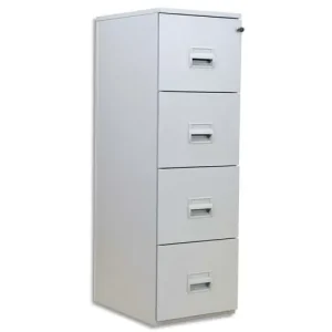 PIERRE HENRY Classeur DS 4 tiroirs Gris, poignée porte-étiquette, centralisée, L 41,8 x H130,8 x P54,1 cm