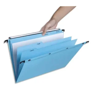 OBLIQUE AZ Paquet de 5 dossiers suspendus TIROIR 5 onglets en kraft 240g. Fond V, bouton-pression. Bleu