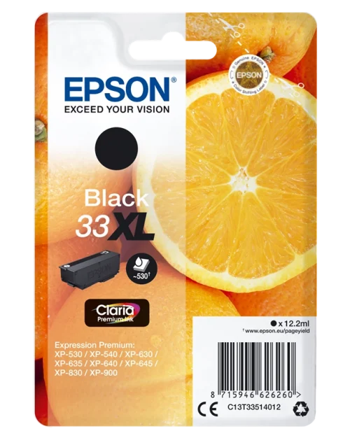 EPSON Cartouche Jet d'Encre Claria Premium Noir (XL) "Oranges" 33 - C13T33514012