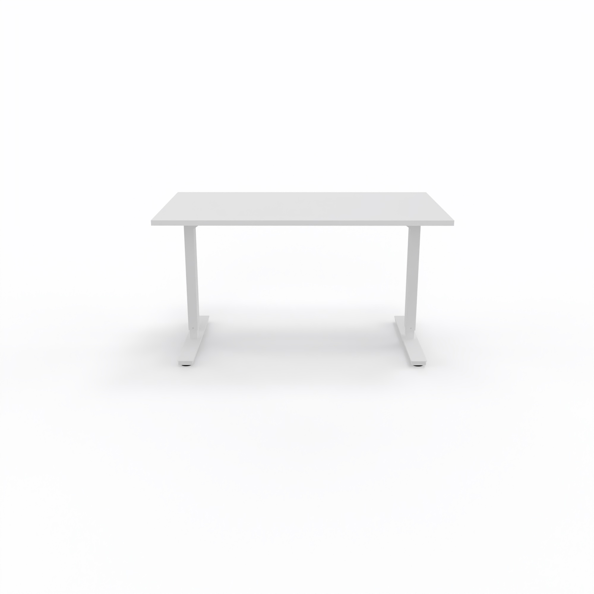 Bureau Axel rectangulaire L. 140 x P. 80 cm - plateau mélamine ep. 25 mm mélamine blanc neige - structure métal lisse blanc - réglable en hauteur par système motorisé