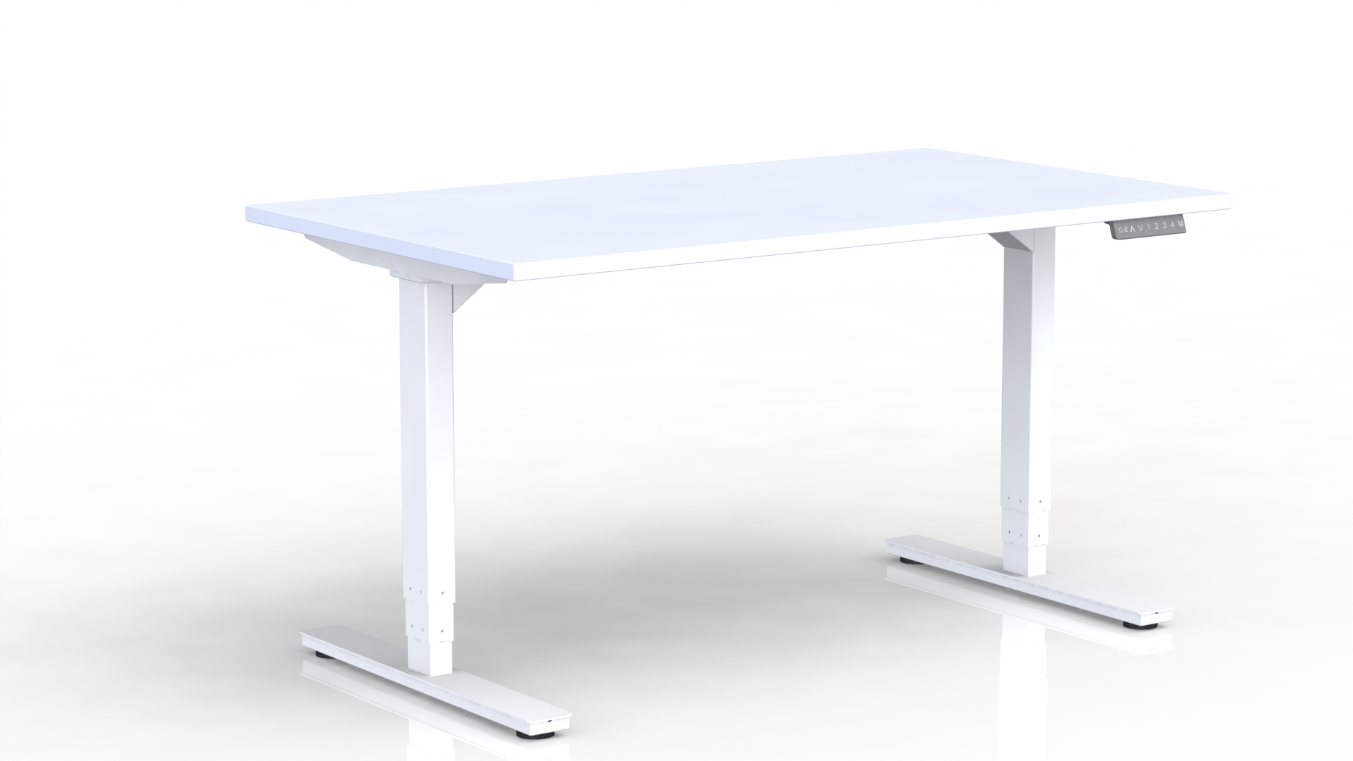 Bureau Axel rectangulaire L. 140 x P. 80 cm - plateau mélamine ep. 25 mm mélamine blanc neige - structure métal lisse blanc - réglable en hauteur par système motorisé