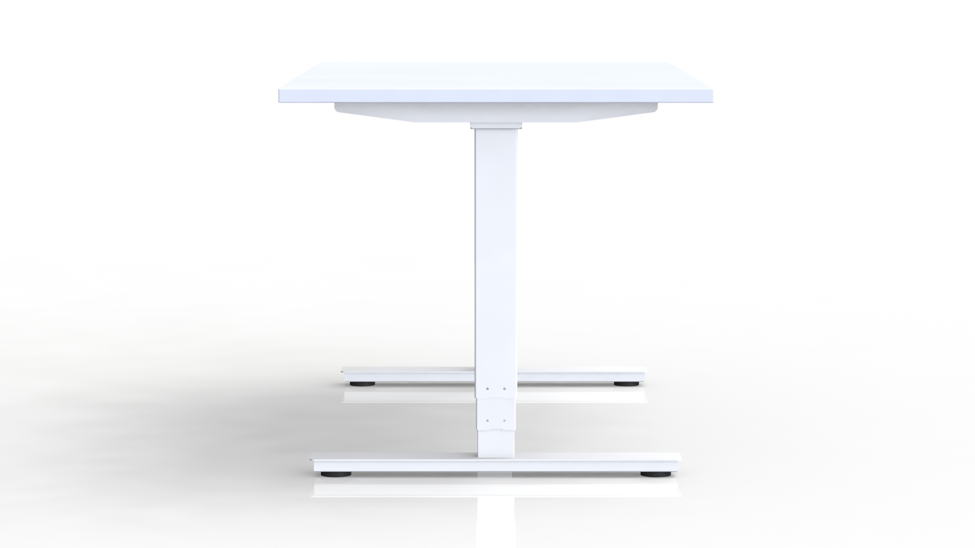 Bureau Axel rectangulaire L. 140 x P. 80 cm - plateau mélamine ep. 25 mm mélamine blanc neige - structure métal lisse blanc - réglable en hauteur par système motorisé