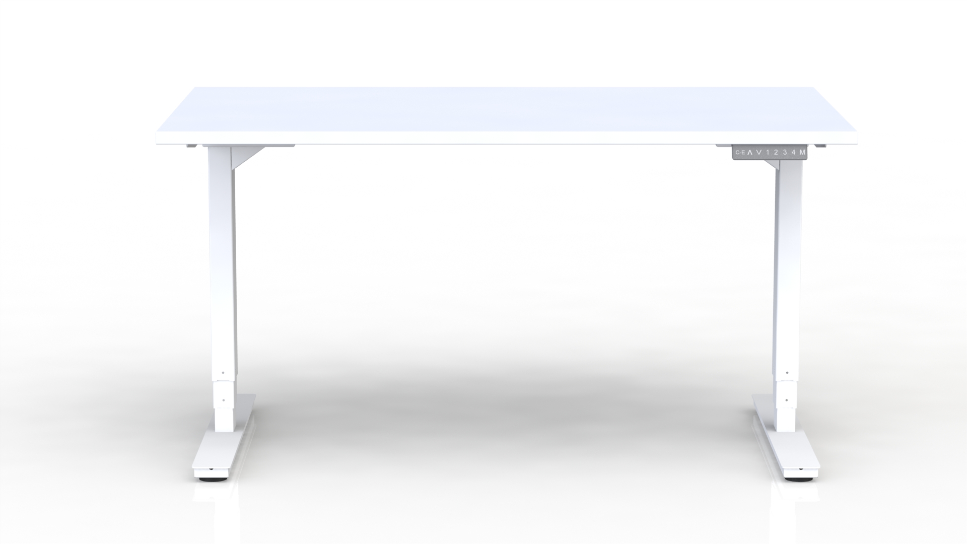 Bureau Axel rectangulaire L. 140 x P. 80 cm - plateau mélamine ep. 25 mm mélamine blanc neige - structure métal lisse blanc - réglable en hauteur par système motorisé