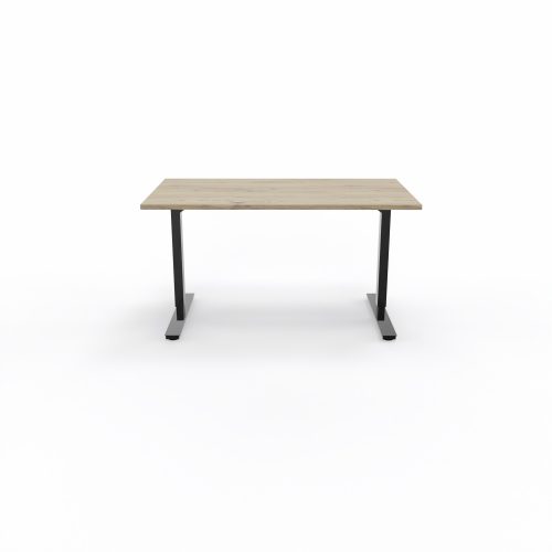 Bureau Axel rectangulaire L. 140 x P. 80 cm - plateau  ep. 25 mm mélamine chêne Brunswick - métal lisse noir - réglable en hauteur par système motorisé