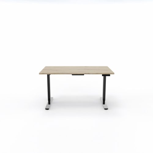 Bureau Axel rectangulaire L. 140 x P. 80 cm - plateau  ep. 25 mm mélamine chêne Brunswick - métal lisse noir - réglable en hauteur par système motorisé