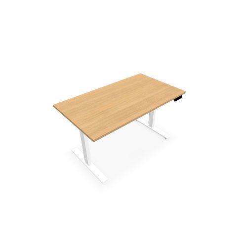 Bureau Axel rectangulaire L. 140 x P. 80 cm - plateau mélamine ep. 25 mm mélamine chêne clair - structure métal lisse blanc - réglable en hauteur par système motorisé