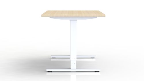 Bureau Axel rectangulaire L. 140 x P. 80 cm - plateau mélamine ep. 25 mm mélamine chêne clair - structure métal lisse blanc - réglable en hauteur par système motorisé