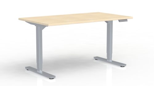Bureau Axel rectangulaire L. 140 x P. 80 cm - plateau mélamine ep. 25 mm mélamine chêne clair - structure métal gris argent - réglable en hauteur par système motorisé