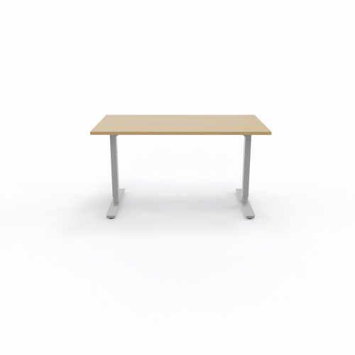 Bureau Axel rectangulaire L. 140 x P. 80 cm - plateau mélamine ep. 25 mm mélamine chêne clair - structure métal gris argent - réglable en hauteur par système motorisé