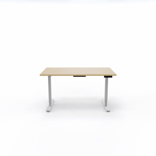 Bureau Axel rectangulaire L. 140 x P. 80 cm - plateau mélamine ep. 25 mm mélamine chêne clair - structure métal gris argent - réglable en hauteur par système motorisé
