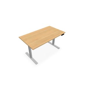 Bureau Axel rectangulaire L. 140 x P. 80 cm - plateau mélamine ep. 25 mm mélamine chêne clair - structure métal gris argent - réglable en hauteur par système motorisé