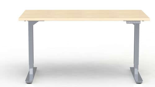 Bureau Axel rectangulaire L. 140 x P. 80 cm - plateau mélamine ep. 25 mm mélamine chêne clair - structure métal gris argent - réglable en hauteur par système motorisé