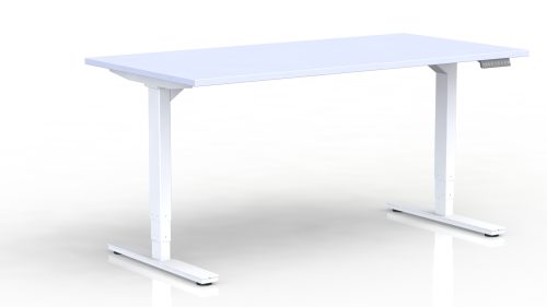 Bureau Axel rectangulaire L. 160 x P. 80 cm - plateau mélamine ep. 25 mm mélamine blanc neige - structure métal lisse blanc - réglable en hauteur par système motorisé