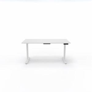 Bureau Axel rectangulaire L. 160 x P. 80 cm - plateau mélamine ep. 25 mm mélamine blanc neige - structure métal lisse blanc - réglable en hauteur par système motorisé