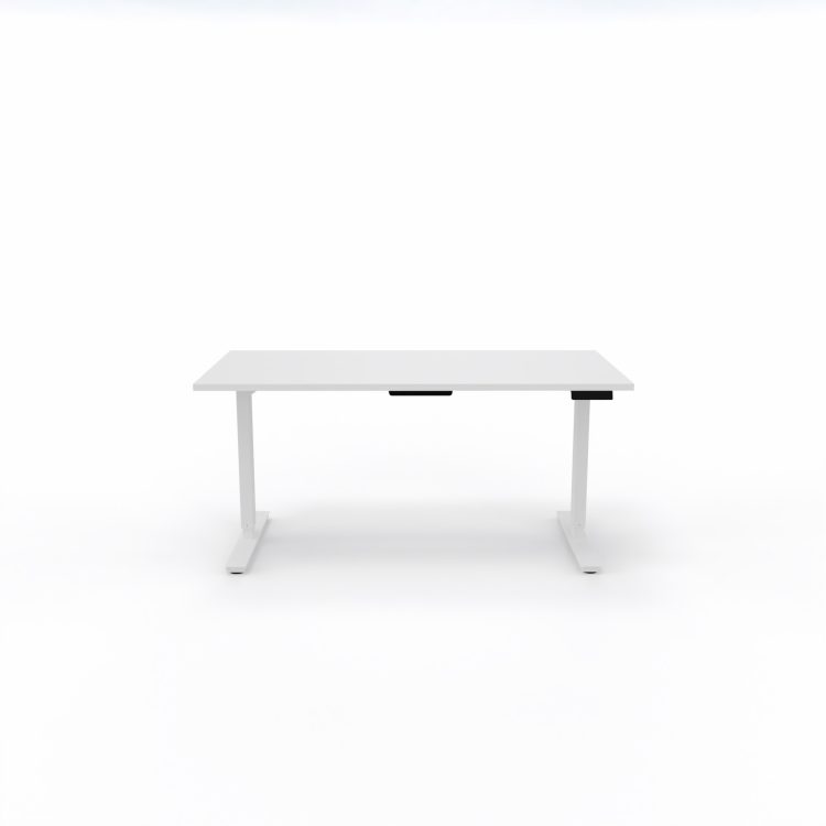 Bureau Axel rectangulaire L. 160 x P. 80 cm - plateau mélamine ep. 25 mm mélamine blanc neige - structure métal lisse blanc - réglable en hauteur par système motorisé