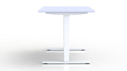 Bureau Axel rectangulaire L. 160 x P. 80 cm - plateau mélamine ep. 25 mm mélamine blanc neige - structure métal lisse blanc - réglable en hauteur par système motorisé
