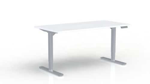 Bureau Axel rectangulaire L. 160 x P. 80 cm - plateau mélamine ep. 25 mm mélamine blanc neige - structure métal gris argent - réglable en hauteur par système motorisé