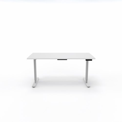 Bureau Axel rectangulaire L. 160 x P. 80 cm - plateau mélamine ep. 25 mm mélamine blanc neige - structure métal gris argent - réglable en hauteur par système motorisé