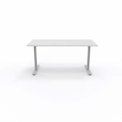 Bureau Axel rectangulaire L. 160 x P. 80 cm - plateau mélamine ep. 25 mm mélamine blanc neige - structure métal gris argent - réglable en hauteur par système motorisé