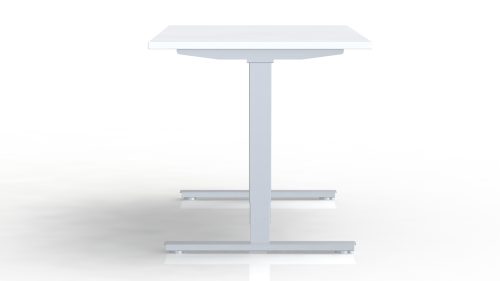 Bureau Axel rectangulaire L. 160 x P. 80 cm - plateau mélamine ep. 25 mm mélamine blanc neige - structure métal gris argent - réglable en hauteur par système motorisé