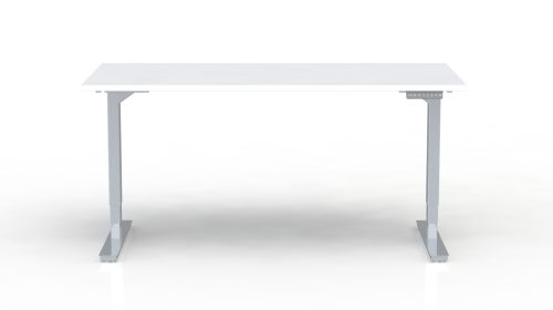 Bureau Axel rectangulaire L. 160 x P. 80 cm - plateau mélamine ep. 25 mm mélamine blanc neige - structure métal gris argent - réglable en hauteur par système motorisé
