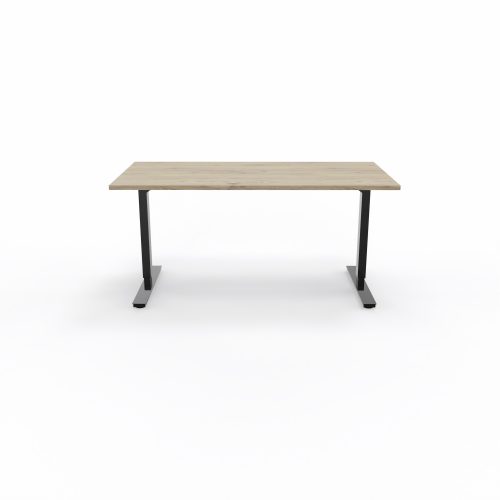 Bureau Axel rectangulaire L. 160 x P. 80 cm - plateau  ep. 25 mm mélamine chêne Brunswick - métal lisse noir - réglable en hauteur par système motorisé