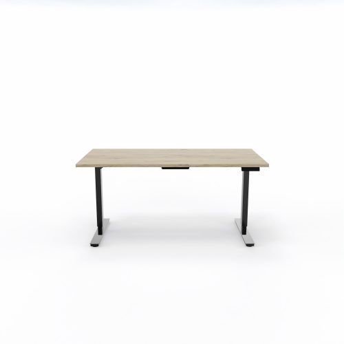 Bureau Axel rectangulaire L. 160 x P. 80 cm - plateau  ep. 25 mm mélamine chêne Brunswick - métal lisse noir - réglable en hauteur par système motorisé