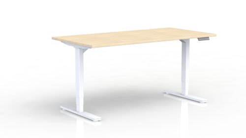Bureau Axel rectangulaire L. 160 x P. 80 cm - plateau mélamine ep. 25 mm mélamine chêne clair - structure métal lisse blanc - réglable en hauteur par système motorisé