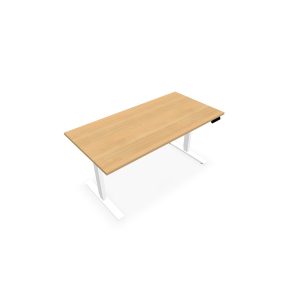 Bureau Axel rectangulaire L. 160 x P. 80 cm - plateau mélamine ep. 25 mm mélamine chêne clair - structure métal lisse blanc - réglable en hauteur par système motorisé