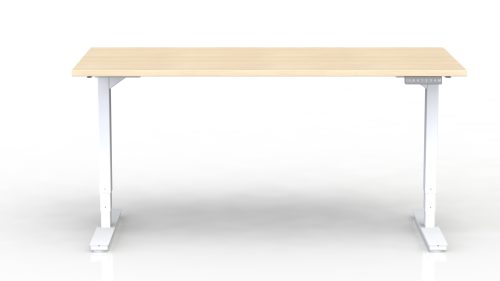 Bureau Axel rectangulaire L. 160 x P. 80 cm - plateau mélamine ep. 25 mm mélamine chêne clair - structure métal lisse blanc - réglable en hauteur par système motorisé