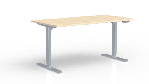 Bureau Axel rectangulaire L. 160 x P. 80 cm - plateau mélamine ep. 25 mm mélamine chêne clair - structure métal gris argent - réglable en hauteur par système motorisé