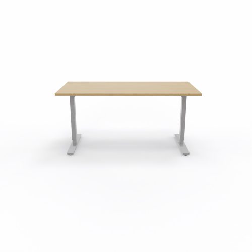 Bureau Axel rectangulaire L. 160 x P. 80 cm - plateau mélamine ep. 25 mm mélamine chêne clair - structure métal gris argent - réglable en hauteur par système motorisé