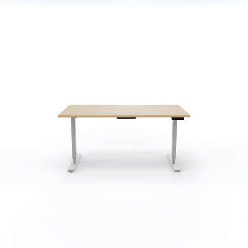 Bureau Axel rectangulaire L. 160 x P. 80 cm - plateau mélamine ep. 25 mm mélamine chêne clair - structure métal gris argent - réglable en hauteur par système motorisé