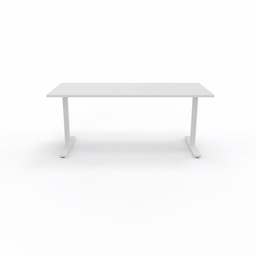 Bureau Axel rectangulaire L. 180 x P. 80 cm - plateau mélamine ep. 25 mm mélamine blanc neige - structure métal lisse blanc - réglable en hauteur par système motorisé