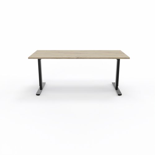 Bureau Axel rectangulaire L. 180 x P. 80 cm - plateau  ep. 25 mm mélamine chêne Brunswick - métal lisse noir - réglable en hauteur par système motorisé